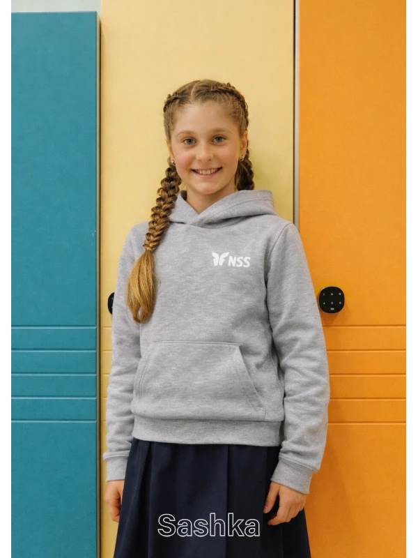 Худі для дівчинки сіре з логотипом школи NSS, розмір 116-164